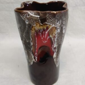 Boussac Brocante - Joli vase émaillé brun, rouge et blanc - Lot 10