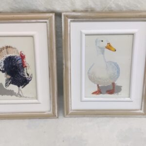 Boussac Brocante - Deux jolies peintures à l'eau, un canard et une dinde animaux de la ferme dans des cadres en bois - Lot 29