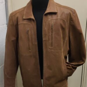 Boussac Brocante - Chevy - Belle veste en cuir souple marron avec poches pour lunettes et téléphone portable - taille L - Lot 41
