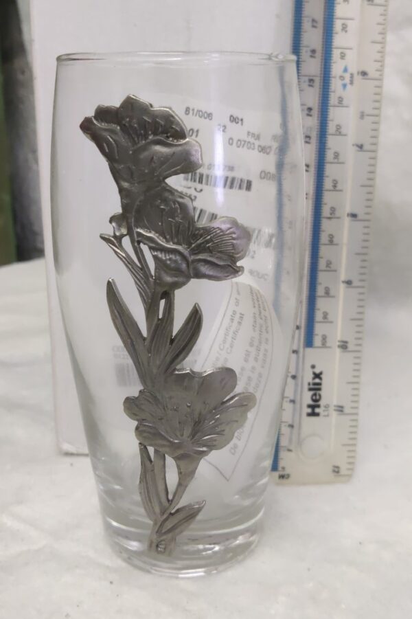 Boussac Brocante - Cristal D'Arques France coupe à fuit en forme de fleur avec vase en verre décor étain - Lot 44